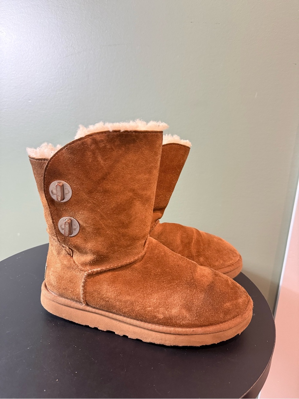 UGG Short Turnlock Chestnut Water-resistant Suede Fur Boots
